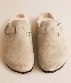 Birkenstock® Boston Suede Shearling Clog Taupe Sandcastle Online