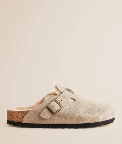Birkenstock® Boston Suede Shearling Clog Taupe Sandcastle Online