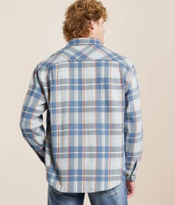 Tops | Brixton Bowery Flannel Shirt Blue Soft Blue Orange