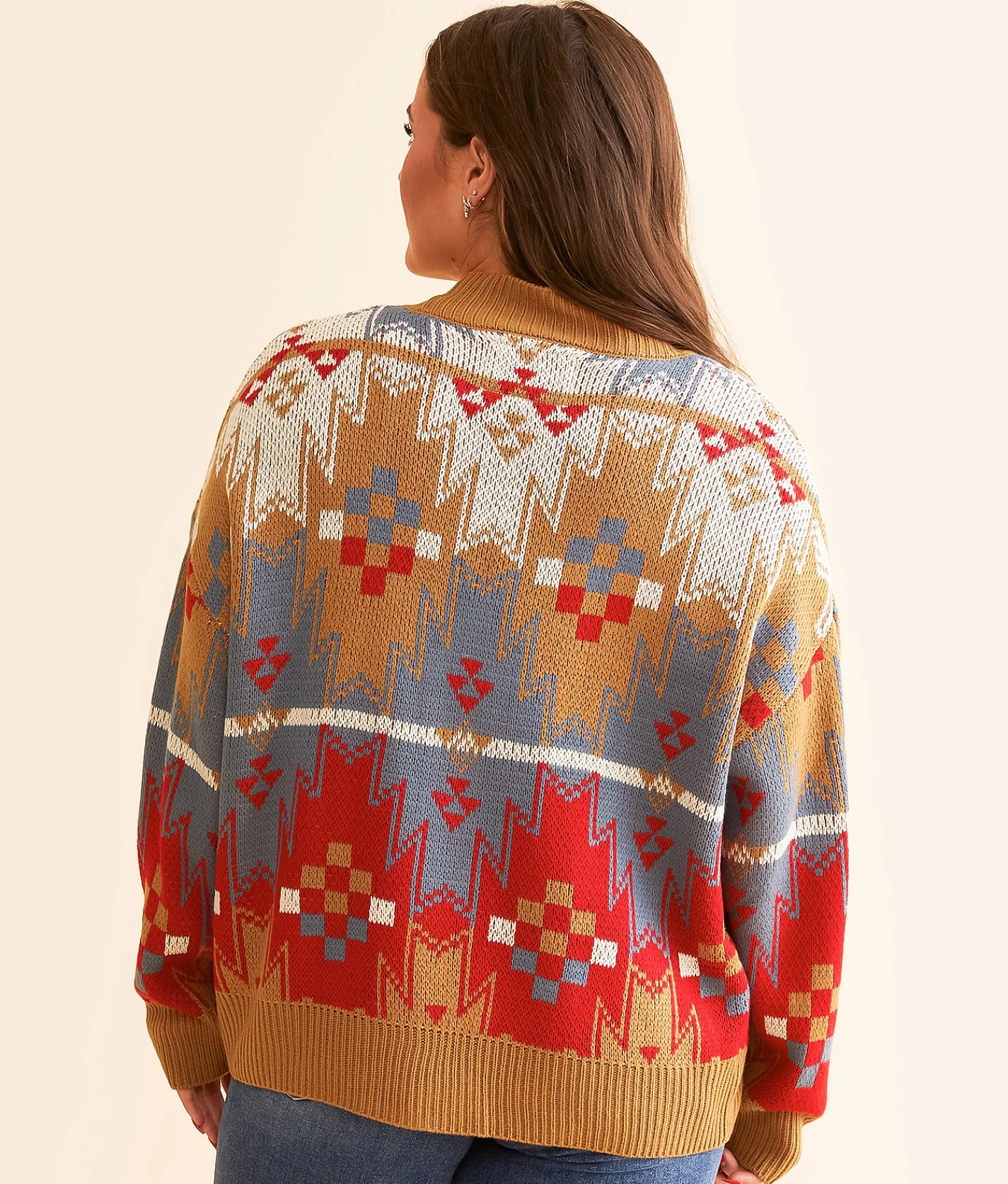 Wrangler® Boxy Cardigan Sweater Red Blue Brown New