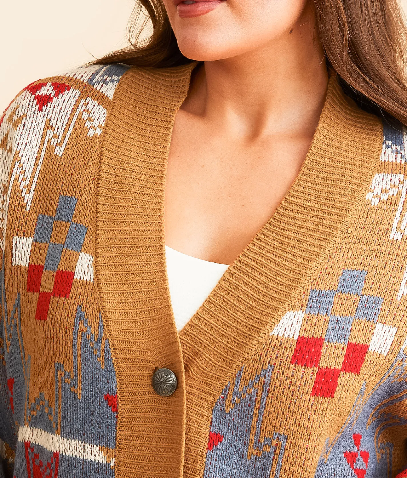 Wrangler® Boxy Cardigan Sweater Red Blue Brown New