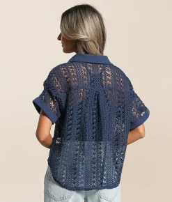 Tops | Hyfve Boxy Crochet Cropped Blouse Cobalt Blue