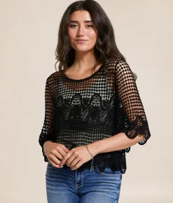 Veveret Boxy Crochet Top Cream Best