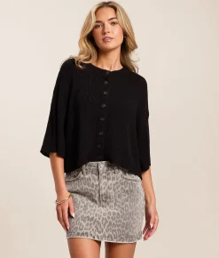 The Workshop Boxy Cropped Cardigan Sweater Black Discount