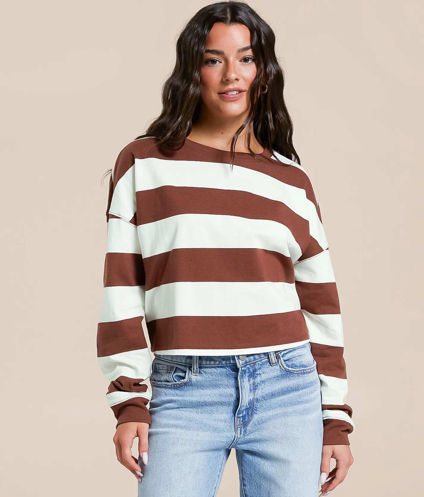 FITZ + EDDI Boxy Rugby T-Shirt Sable Gardenia Discount