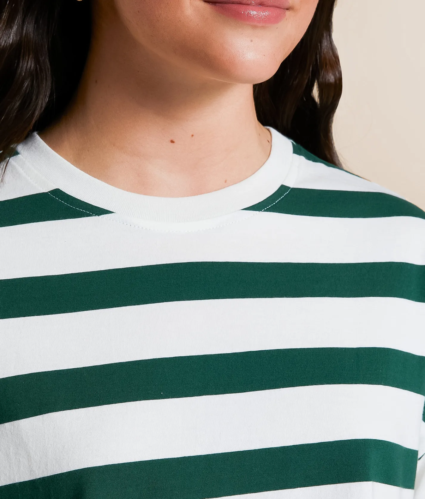 FITZ + EDDI Boxy Striped T-Shirt Hunter Green White Discount