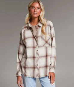 BKE Boyfriend Plaid Shirt Cream Choc Best