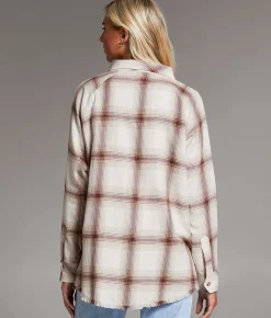 BKE Boyfriend Plaid Shirt Cream Choc Best