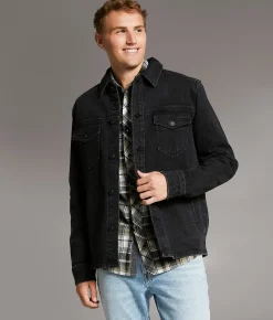 Tops|Coats & Jackets | BKE Bradley Hooded Denim Stretch Shacket Washed Black
