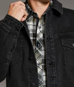 Tops|Coats & Jackets | BKE Bradley Hooded Denim Stretch Shacket Washed Black