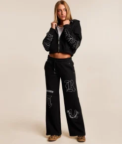 Bottoms | True Religion Branded Applique Wide Leg Pant Jet Black