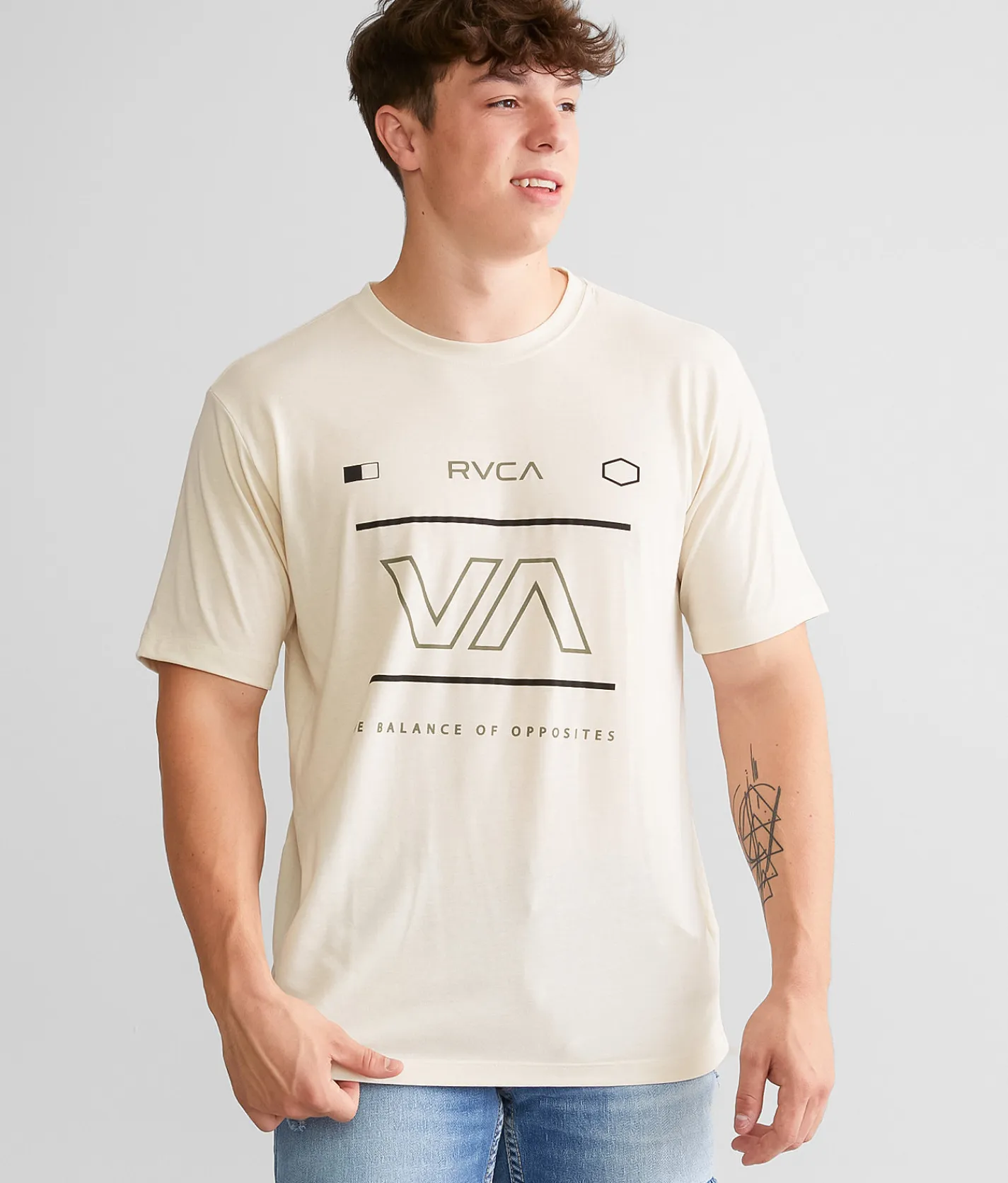 Graphic T-Shirts | RVCA Brand Frame Sport T-Shirt Silver Bleach
