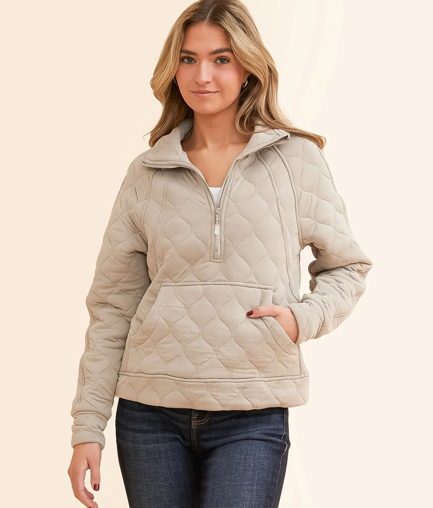 Tops|Activewear | Buckle Black Bristol Quarter Zip Pullover Stone