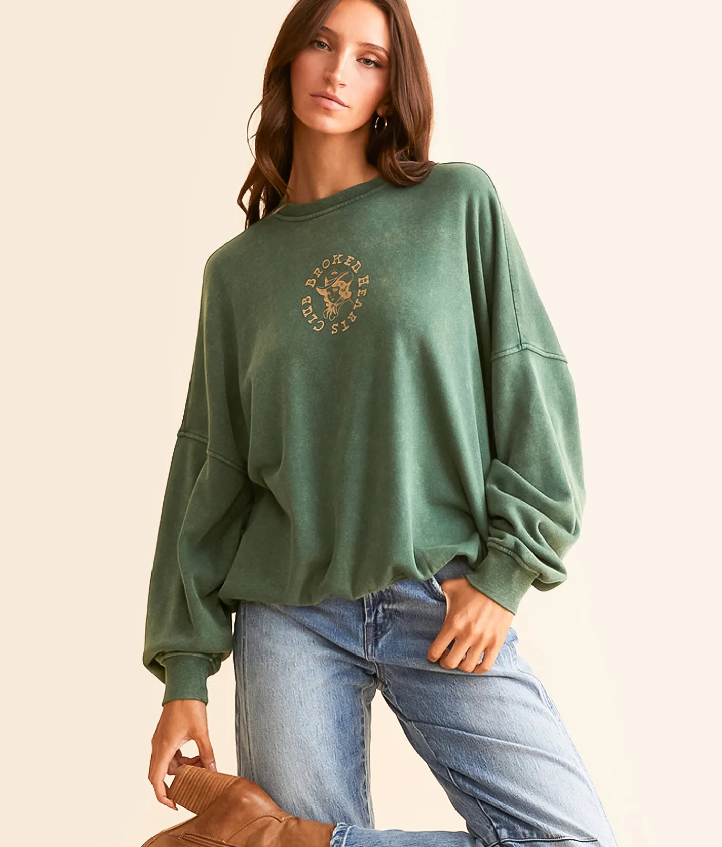 Tops | Modish Rebel Broken Heart Pullover Trekking Green