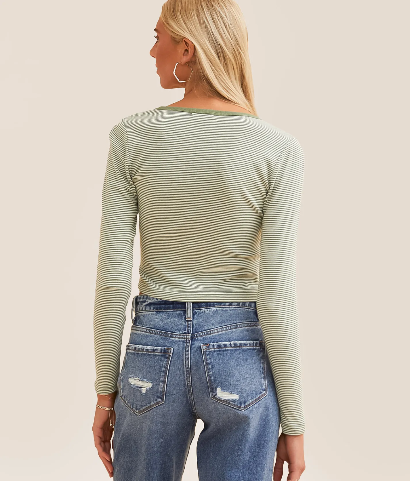 Tops | FITZ + EDDI Brooklyn New York Cropped T-Shirt Green Striped
