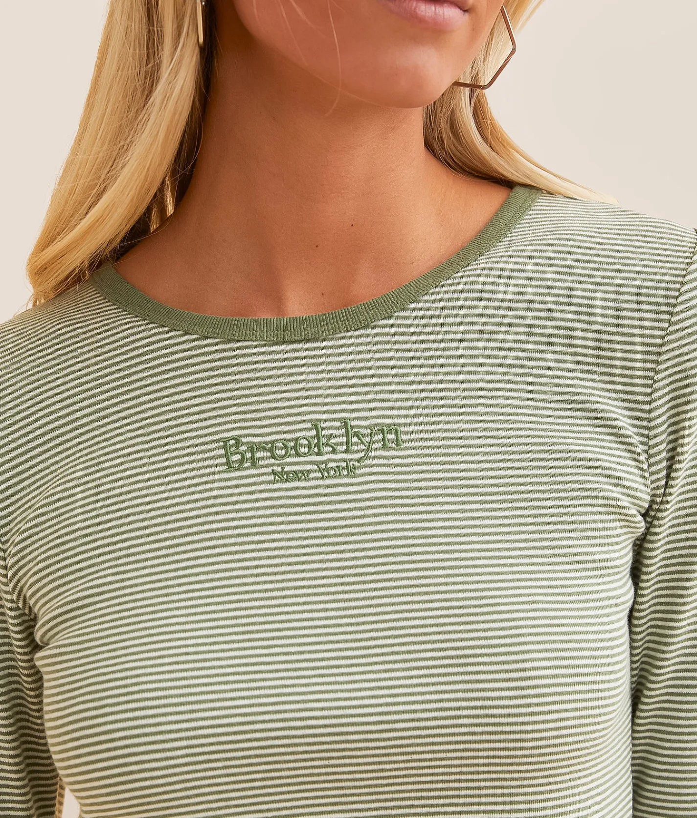 Tops | FITZ + EDDI Brooklyn New York Cropped T-Shirt Green Striped