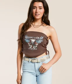 Goodie Two Sleeves Brooks & Dunn Band Tube Top Chocolate Brown Hot