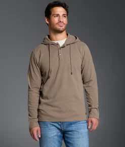 Tops | Outpost Makers Brushed Henley Hoodie Chestnut