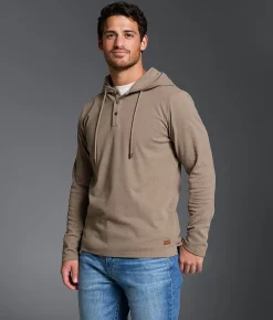 Tops | Outpost Makers Brushed Henley Hoodie Chestnut