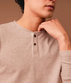 Outpost Makers Brushed Knit Snap Henley Chocolate Fondant New