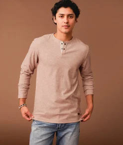 Outpost Makers Brushed Knit Snap Henley Chocolate Fondant New