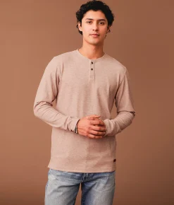 Outpost Makers Brushed Knit Snap Henley Chocolate Fondant New