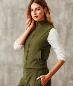 Buckle Black Brushed Mock Neck Vest Olive Clearance