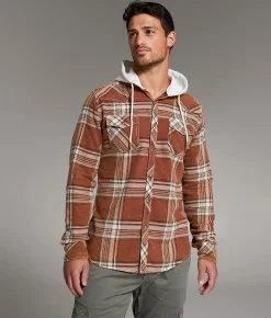 Tops | BKE Vintage Brushed Plaid Athletic Hooded Shirt Rust