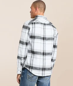 Tops | Departwest Brushed Plaid Athletic Shirt White Olive