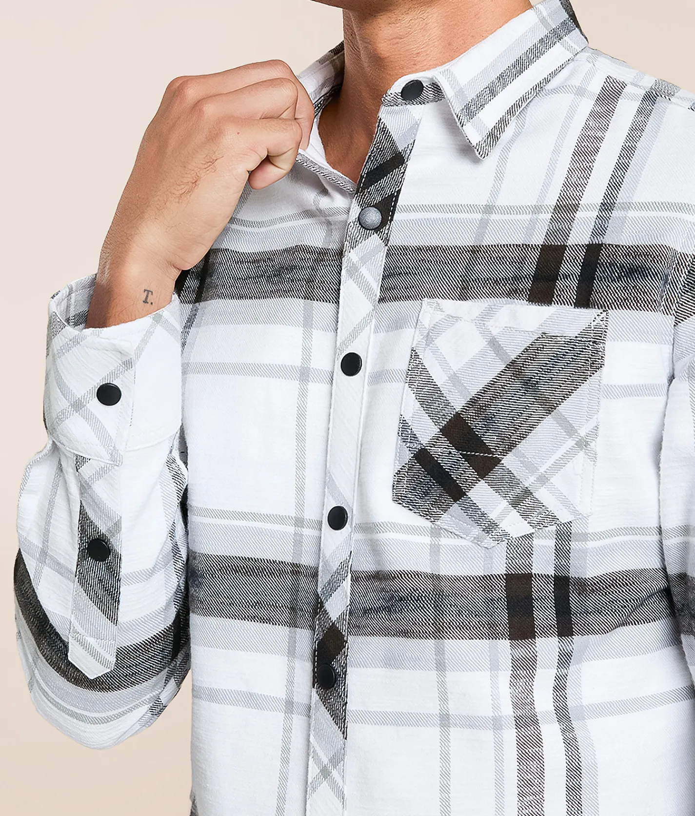 Tops | Departwest Brushed Plaid Athletic Shirt White Olive