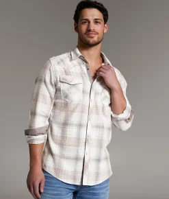 Tops | BKE Vintage Brushed Plaid Athletic Shirt White Taupe