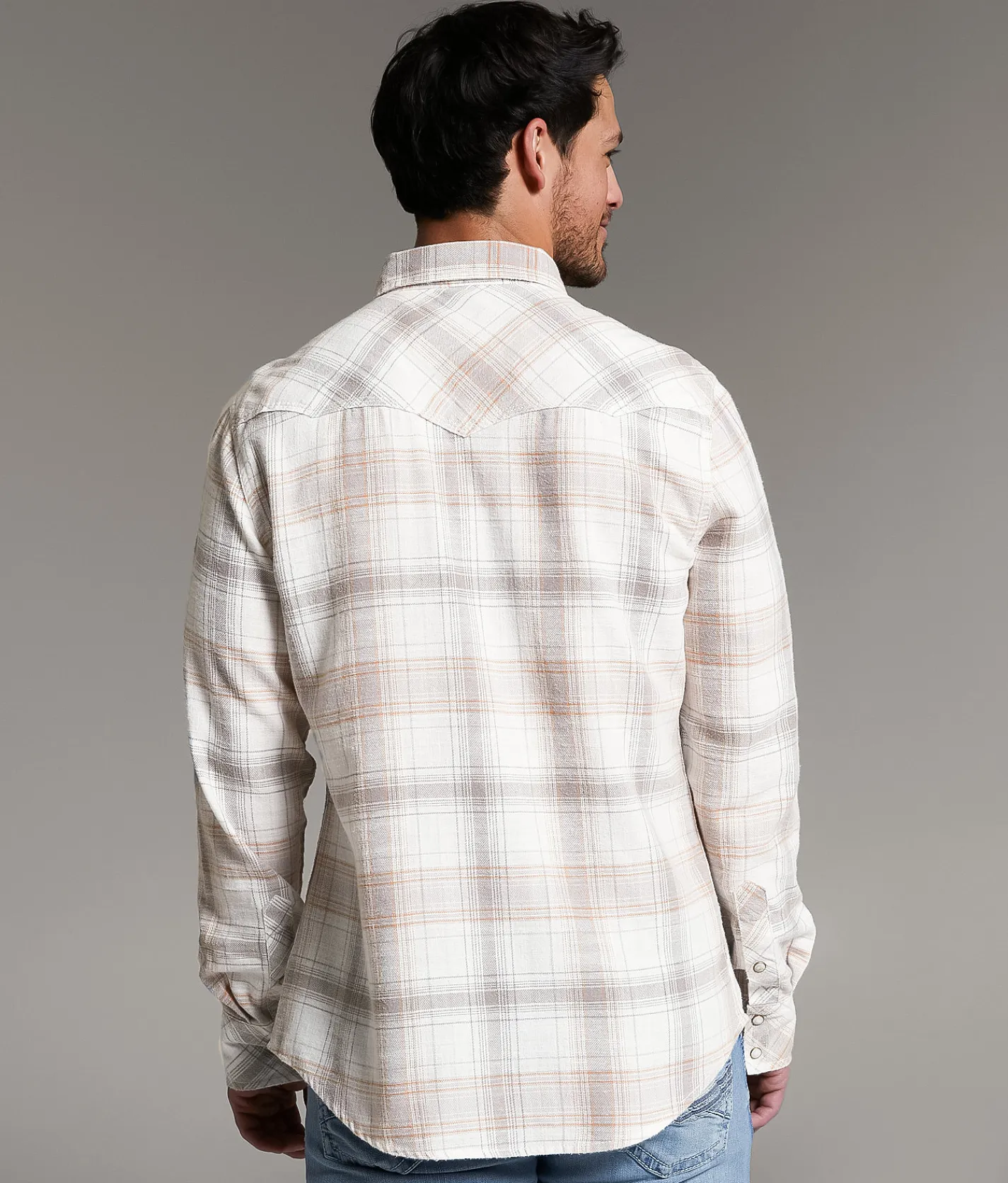 Tops | BKE Vintage Brushed Plaid Athletic Shirt White Taupe