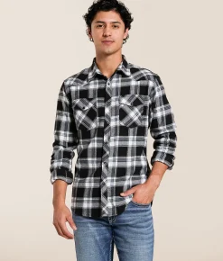 Reclaim Brushed Plaid Athletic Shirt Black Blue Hot