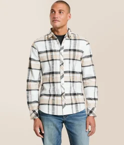 Departwest Brushed Plaid Athletic Shirt Tan Black Clearance