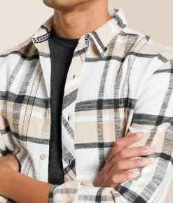 Departwest Brushed Plaid Athletic Shirt Tan Black Clearance