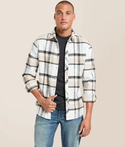 Departwest Brushed Plaid Athletic Shirt Tan Black Clearance