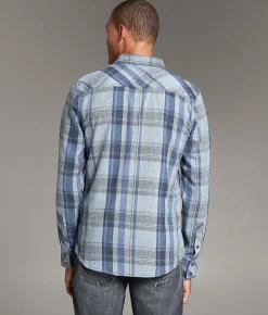 Tops | BKE Brushed Plaid Athletic Shirt Navy White