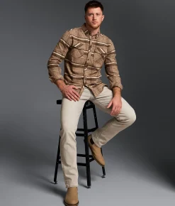 Outpost Makers Brushed Plaid Athletic Stretch Shirt Brown New