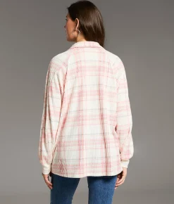 BKE Brushed Plaid Knit Shirt Blue Coral Clearance