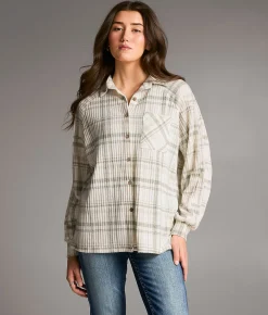 BKE Brushed Plaid Knit Shirt Green Outlet