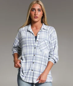 Tops | BKE Brushed Plaid Knit Shirt Blue Cream