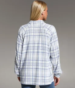 Tops | BKE Brushed Plaid Knit Shirt Blue Cream