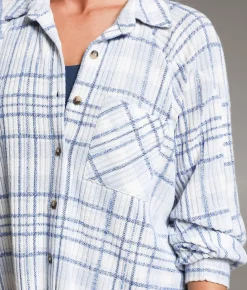 Tops | BKE Brushed Plaid Knit Shirt Blue Cream