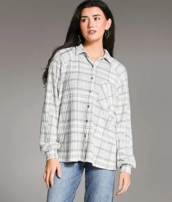 Tops | BKE Brushed Plaid Knit Shirt Grey