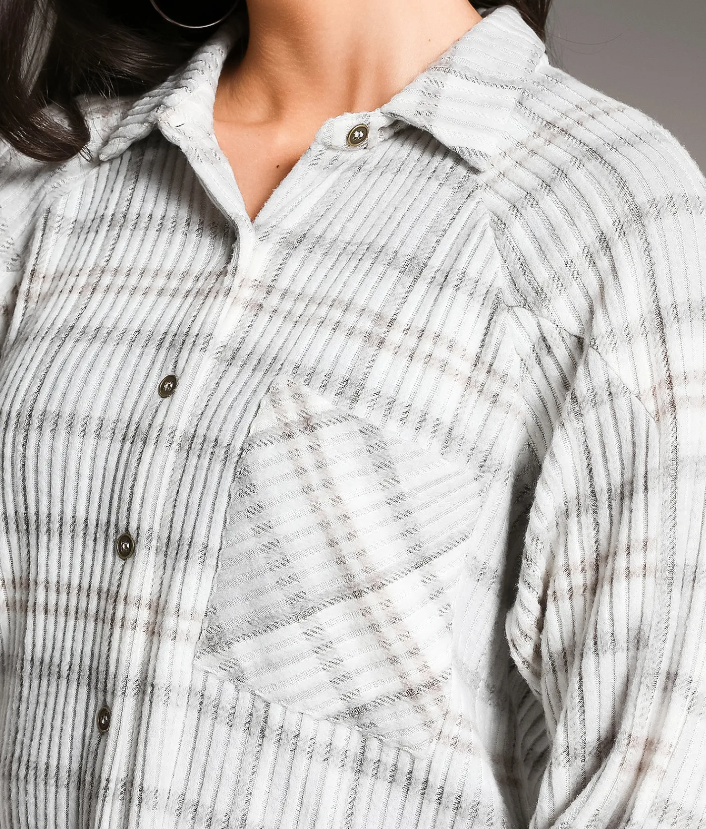 Tops | BKE Brushed Plaid Knit Shirt Grey