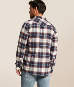 Tops | Reclaim Brushed Plaid Standard Shirt Cream Navy Orange