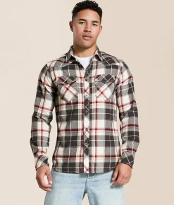 Reclaim Brushed Plaid Standard Shirt Charcoal Rust Sale