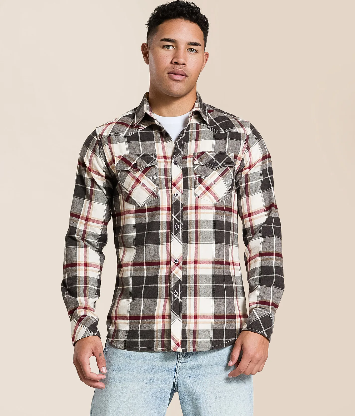 Reclaim Brushed Plaid Standard Shirt Charcoal Rust Sale