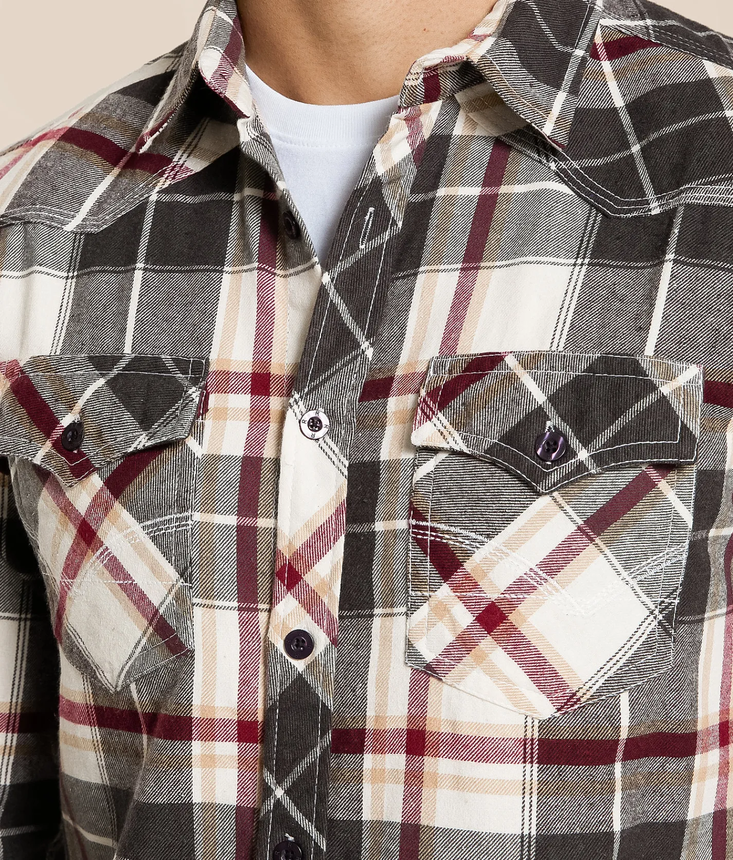 Reclaim Brushed Plaid Standard Shirt Charcoal Rust Sale