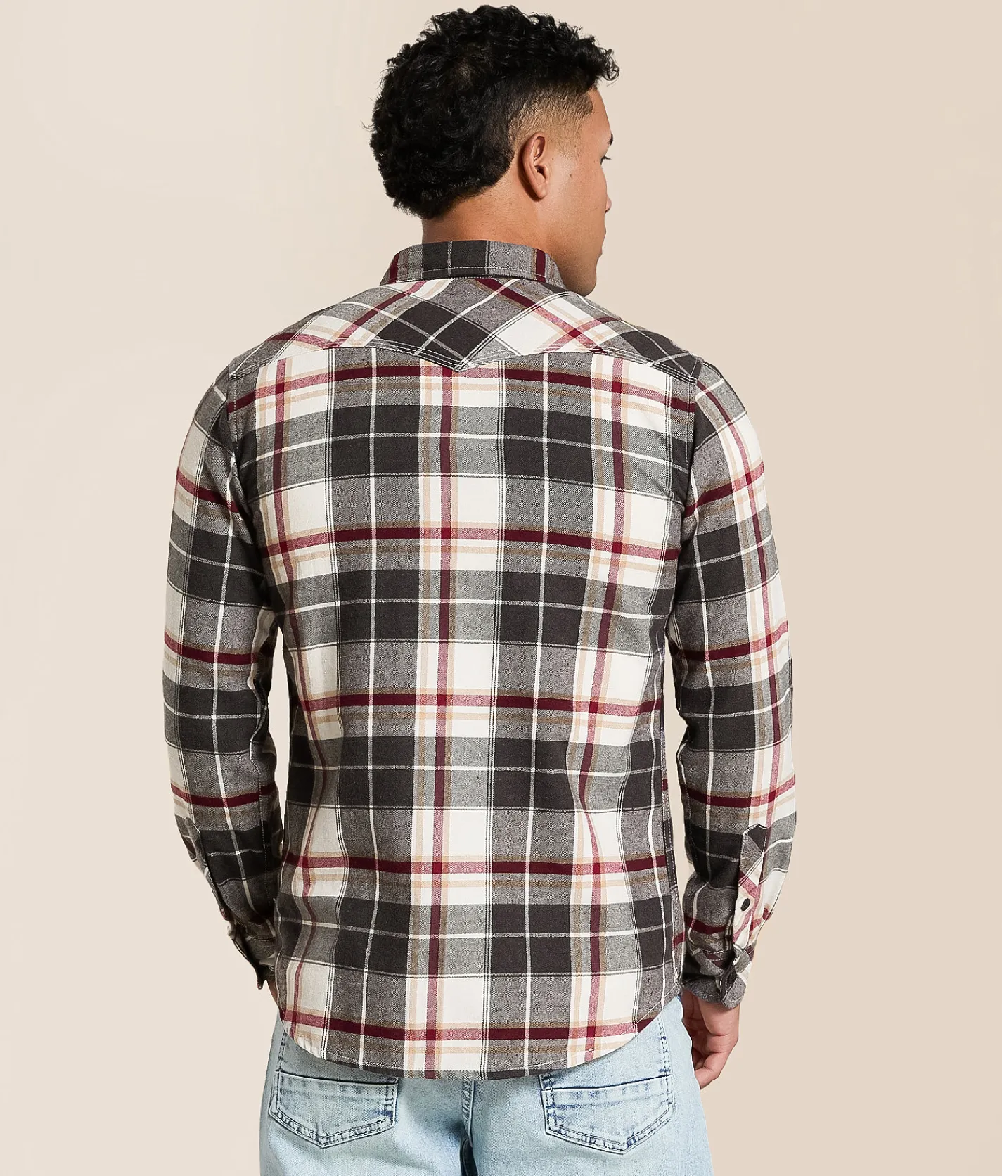 Reclaim Brushed Plaid Standard Shirt Charcoal Rust Sale